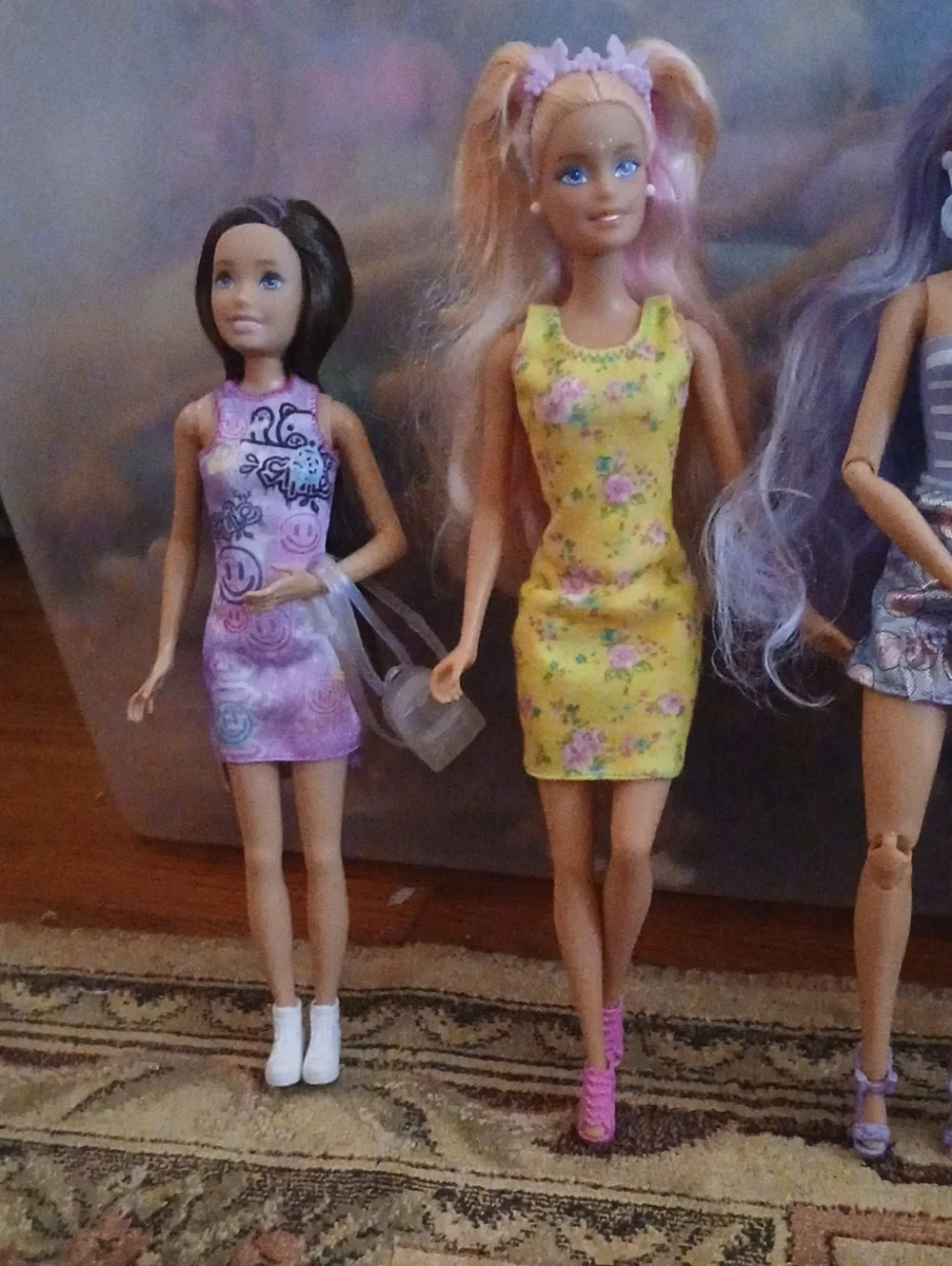 Barbie Fashion Dolls Set - Pink, Yellow, Purple, and Lavender Dresses